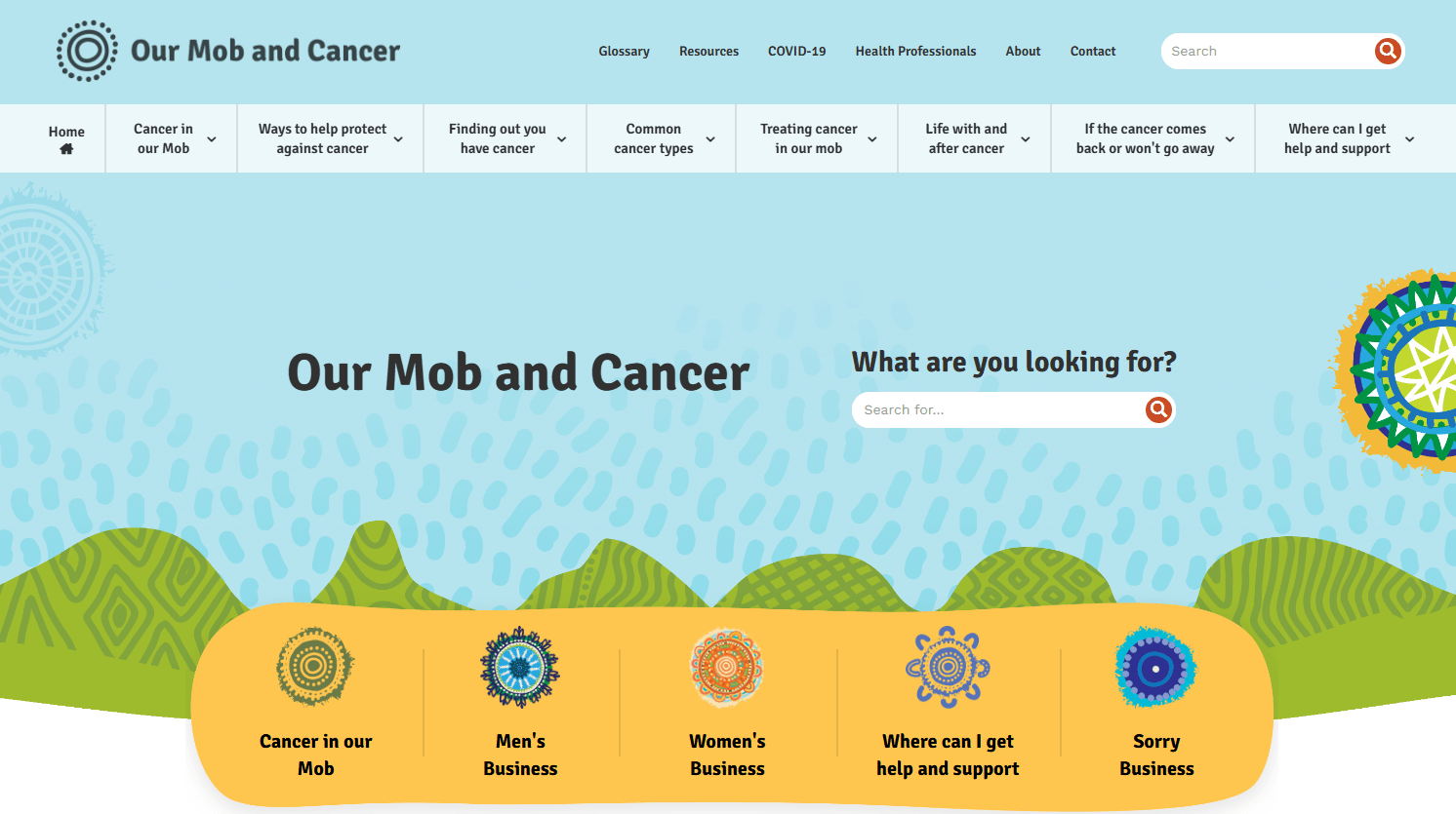 Screenshot of Australian government's Cancer Australia website Our Mob and Cancer