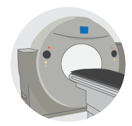 Image of a CT scan, which uses x-ray beams to take many pictures of the inside of your body. 