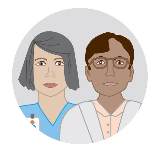 Image showing members of a radiation therapy team, with text stating the team will provide support during treatment.